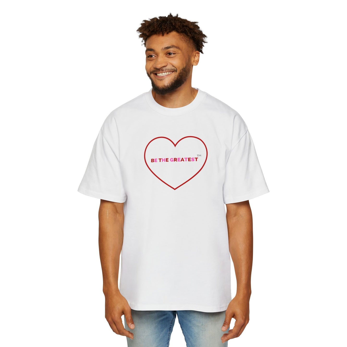 Men's Heavy Oversized Tee - 'Be the Greatest' Heart Design