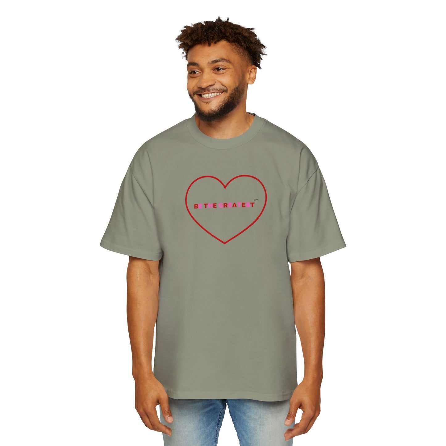 Men's Heavy Oversized Tee - 'Be the Greatest' Heart Design