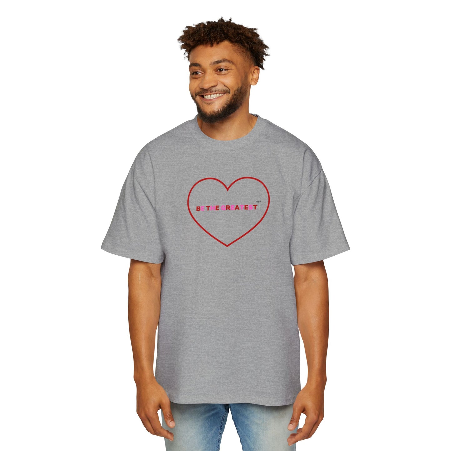 Men's Heavy Oversized Tee - 'Be the Greatest' Heart Design