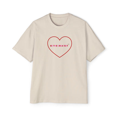 Men's Heavy Oversized Tee - 'Be the Greatest' Heart Design